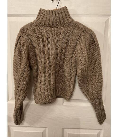 ASTR the LABEL Chunky Cable-Knit Mock Neck Brown Sweater, S - Picture 3 of 7